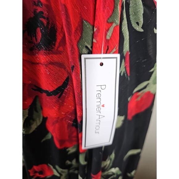 Premier Amour ~Woman Size 14~ Black/Red Floral Strappy Open Back Lined Dress NWT - Picture 5 of 10